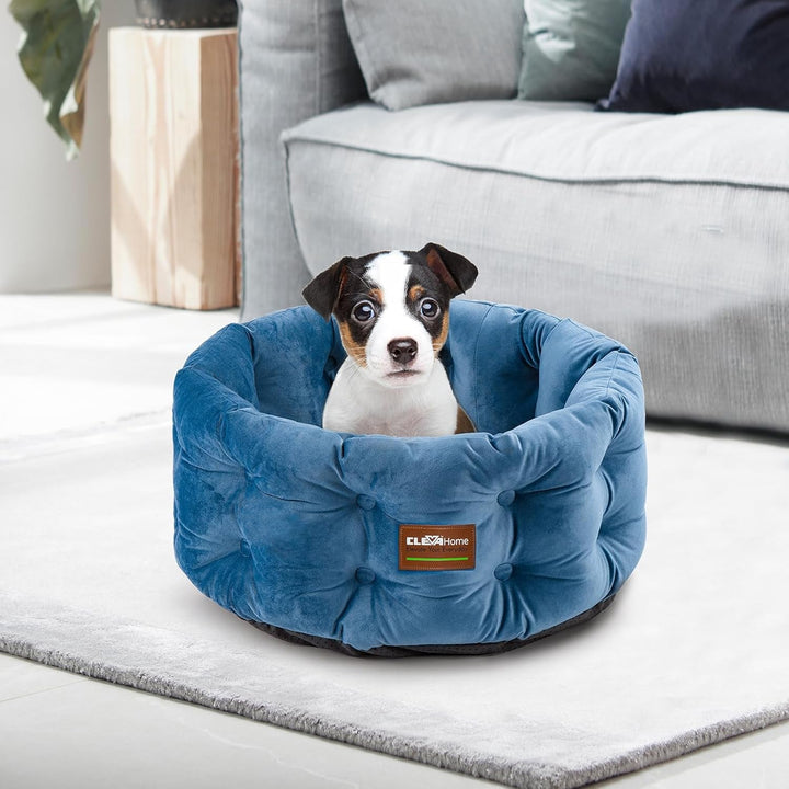 Pat pentru pisici Home Deep Nest, pentru pisici de până la 7 kg, pat rotund de interior cu aspect de catifea, laterale extra înalte, fund antiderapant, lavabil la mașină (albastru oțel)