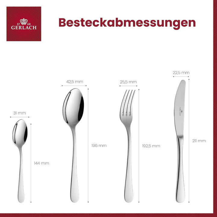 Gerlach Flow Besteck-Set 6 Personen Spülmaschinenfest Essbesteck Besteck Aus Edelstahl Messer Gabel Löffel Teelöffel Tafelbesteck Rostfrei 24 Stk, Silberglänzend