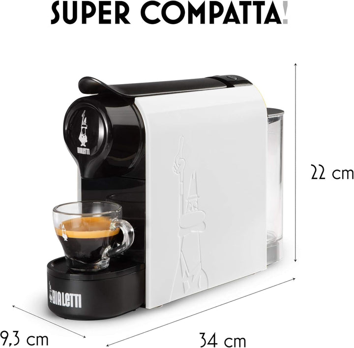 Bialetti Gioia, filtru de cafea espresso pentru capsule din aluminiu, super compact, recipient de 500 ml, 1200 W, alb