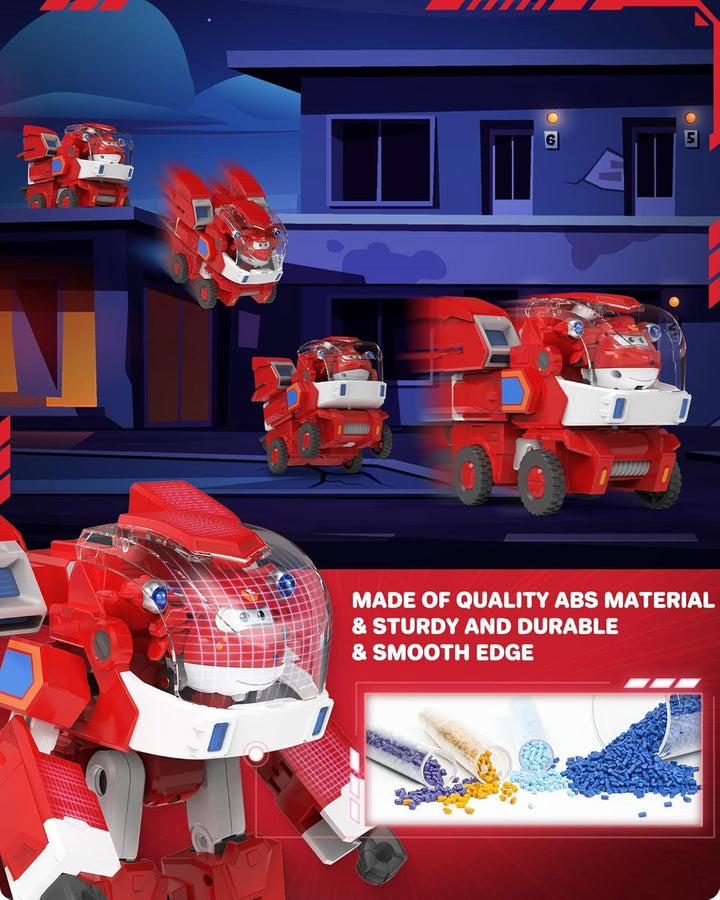 Super Wings Robot Toys - Jett Transformers Toy Cars Toy Trucks Avec Mini Jet Avion Jouets Pour Enfants 3 4 5 Ans, Red