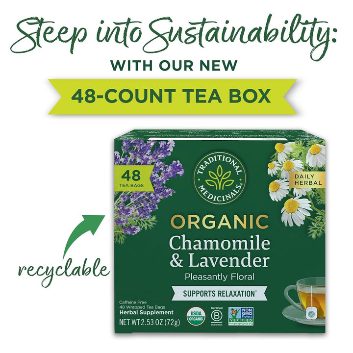 Tea, Organic Chamomile & Lavender, Stress Relief, 48 Tea Bags Tea USA Naty Shop