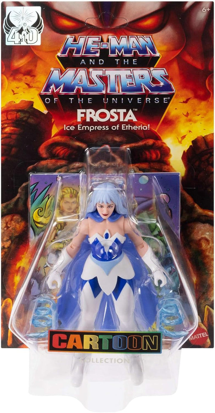 Masters of the Universe Origins Action Figure Frosta din colecția de desene animate, aproximativ 14 cm înălțime, din serialul TV din anii 1980, prințesa puterii cu forță de gheață, design detaliat și pelerină, JBM87