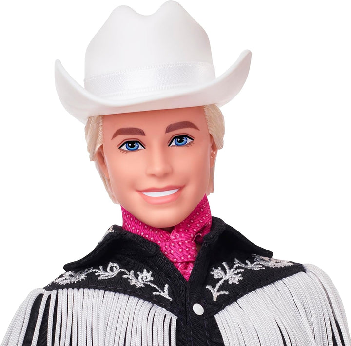 BARBIE the MOVIE Ken - Păpușă de colecție din lungmetraj cu ținută western, cămașă vintage, pălărie de cowboy, cizme albe, pentru copii de la 3 ani în sus, HRF30