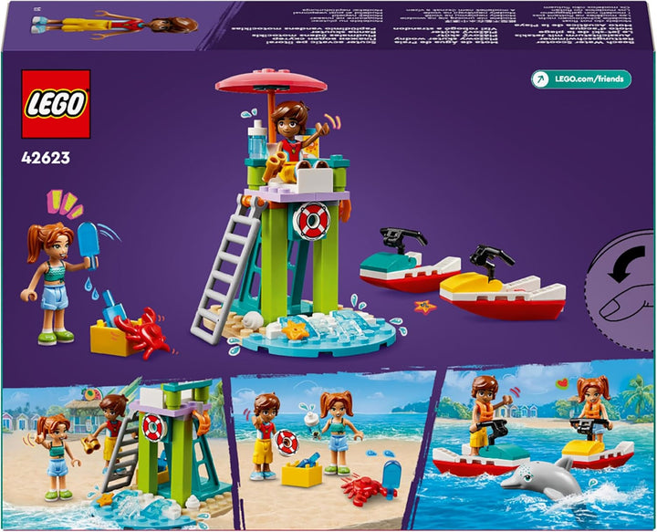 Turn de observare a salvamarilor LEGO Friends cu jet ski-uri, jucărie pentru copii, idee de cadou pentru fete și băieți de la 5 ani cu 2 figurine și delfin, jucărie jet ski 42623