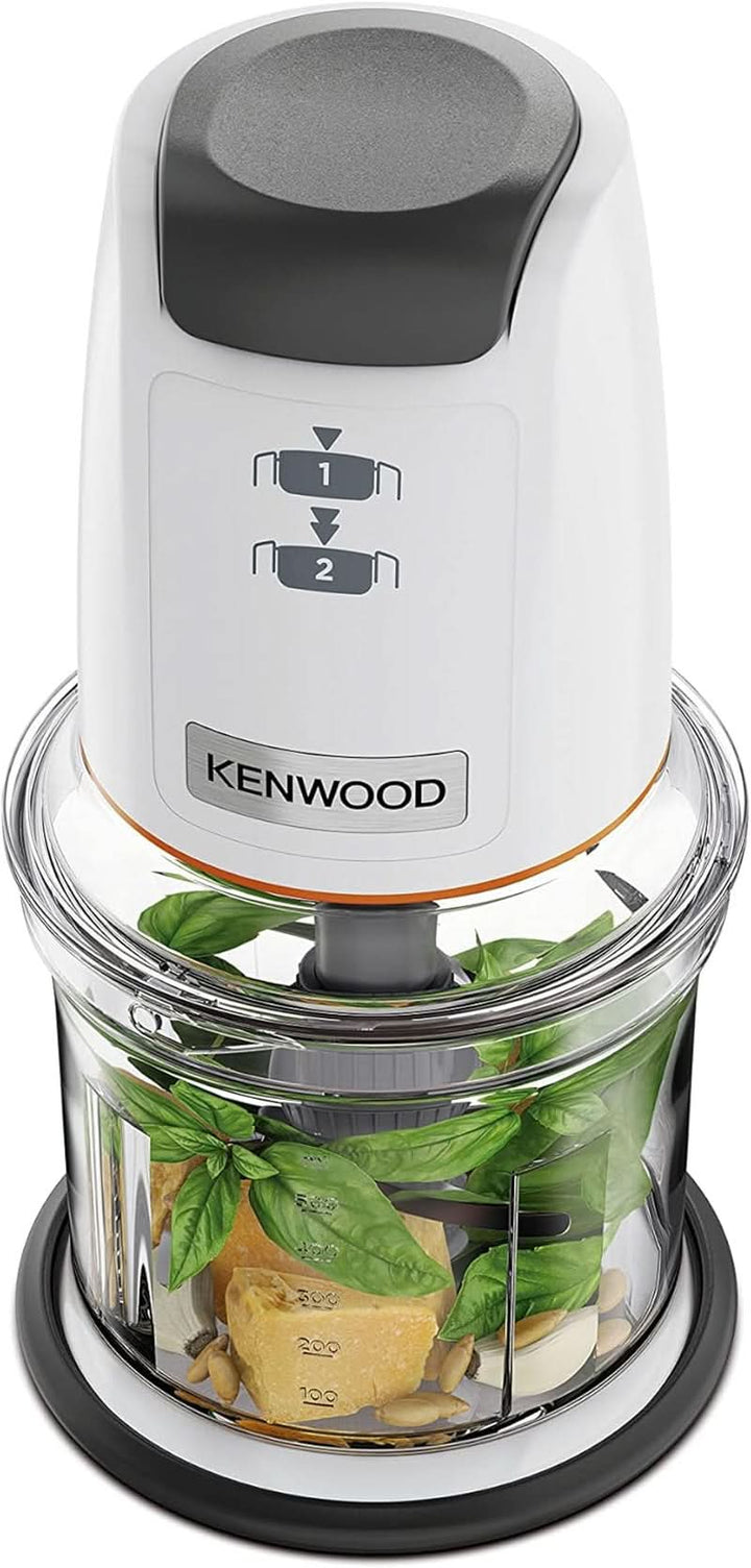 Kenwood Easychop CHP61.000WH, Zerkleinerer Mit Vier Klingen, Schüssel 0,5 L, Druckantrieb, 2 Geschwindigkeiten, Rutschfester Ring, Spülmaschinenfest, Eisbrecher, 500 W, Weiß