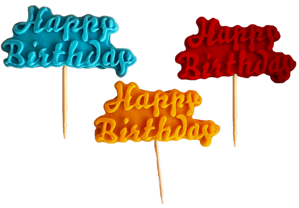 Lot de 3 décorations comestibles en pâte à sucre, Joyeux Anniversaire