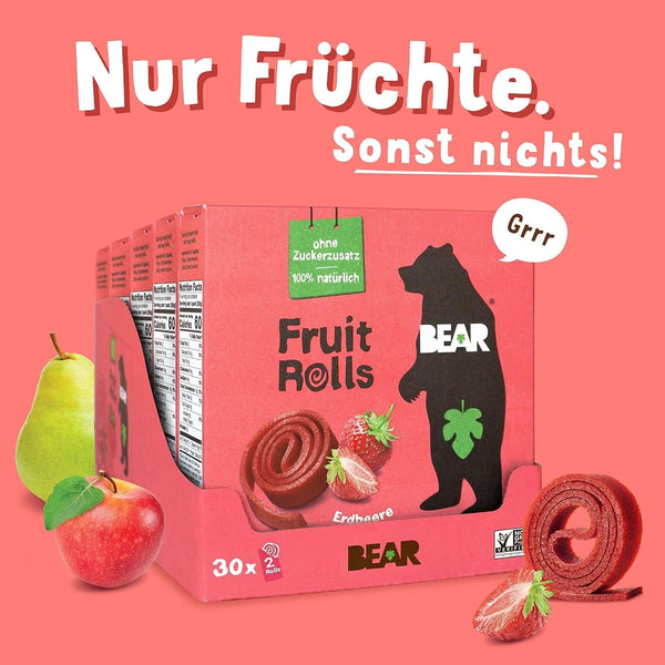 Rulouri de fructe BEAR cu căpșuni, 100% ingrediente naturale, 30 x 20 grame