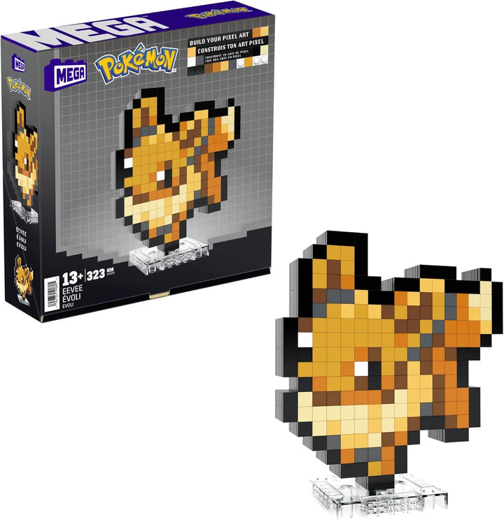MEGA Pokémon Glumanda - Figură construibilă în aspect retro, Pixel Art, Inclusiv bază pentru montare pe perete, Pentru constructori și colecționari adulți, HTH76