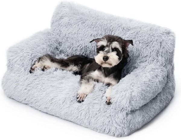 MEWOOFUN Pat elegant pentru pisici, canapea pufoasă - 76 x 45 cm Pat pentru pisici mari, canapea de pluș pentru câini și pisici mici, detașabilă și lavabilă (gri)
