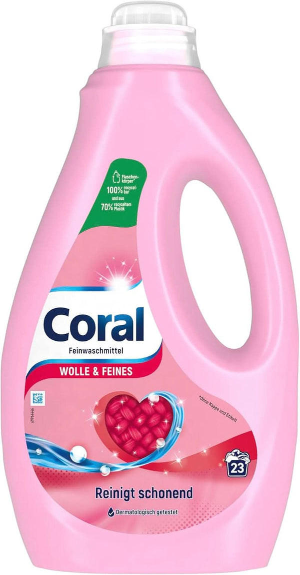 Coral detergent lichid delicat pentru lână și rufe delicate, 23 spalari, 1,15 litri