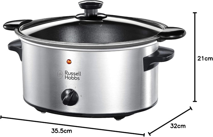 Russell Hobbs Slow Cooker [Antihaftbeschichteter 3,5L Gartopf] Schongarer Edelstahl (3 Temperatureinstellungen & Warmhaltefunktion, 160 Watt) Slowcooker 22740-56