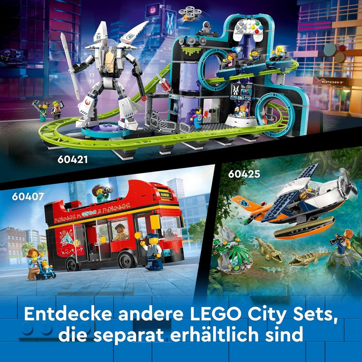 LEGO City Rollercoaster cu Robot Mech, parc de distracții de jucărie, Playset pentru băieți și fete de la 8 ani, cadou pentru copii creativi 60421