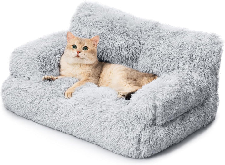 MEWOOFUN Pat elegant pentru pisici, canapea pufoasă - 76 x 45 cm Pat pentru pisici mari, canapea de pluș pentru câini și pisici mici, detașabilă și lavabilă (gri)