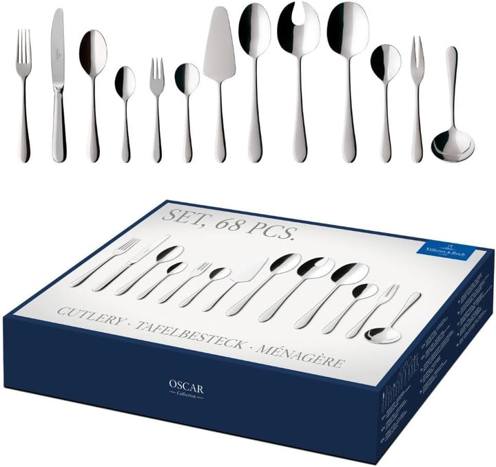 Villeroy & Boch – Oscar Tafelbesteck 24 Teilig 6 Personen, Spülmaschinenfest, Rostfrei, Besteck Set, Essbesteck, Messer Gabel Löffel Set, Cutlery Set, Besteckset Edelstahl, Edelstahl