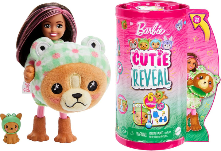 BARBIE Cutie Reveal Doll - păpușă Chelsea cu 6 surprize și distracție cu schimbarea culorilor, iepuraș în costum de pluș Koala, jachetă din fleece cu model la modă, pentru copii de la 3 ani, HRK31