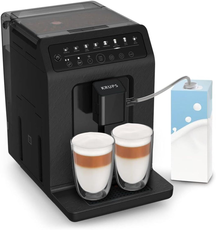 Aparat de cafea complet automat Krups EA897B Evidence Ecodesign, Funcție espresso și cappuccino automată, Tehnologie Quattro Force, Cești cu lapte cu o singură atingere, 8 presetări, sistem de lapte, 1450W
