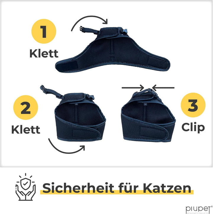 Ham pentru pisici Piupet® cu lesă de 1,2 m - Anti-evadare pentru pisici | Negru
