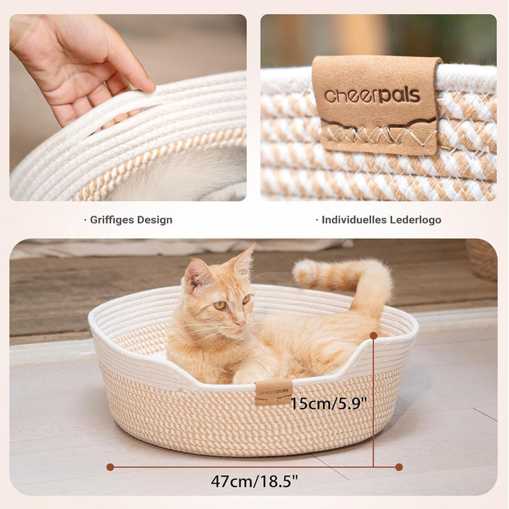 Pat pentru pisici cu pernă, coș lavabil de 47 cm, fabricat din frânghie de bumbac țesută, pentru dormit pentru toate pisicile, universal pentru toate anotimpurile