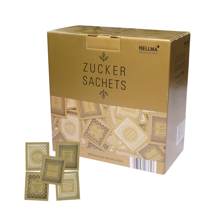 Hellma Zucker-Sachets Goldline 750 Stk. Je 3,6 G – 3,6 Kg Vorrats-Box - Zuckertütchen Einzeln, Für Kaffee Oder Tee