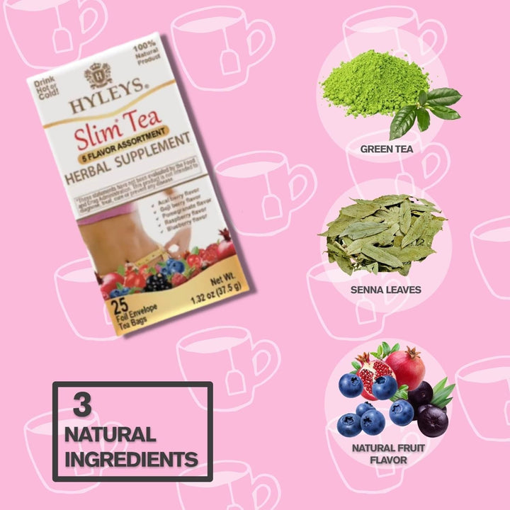 Slim Tea 5 Flavor Assortment - Weight Loss Herbal Supplement Cleanse and Detox - 25 Tea Bags (1 Pack) Tea USA Naty Shop