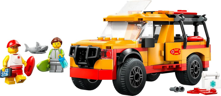 LEGO City Lifeguard Emergency Vehicle - Vehicul de teren cu 2 minifigurine și rechin - Set de construcție pentru fete și băieți cu vârsta peste 6 ani - Idee de cadou pentru surferi și fani ai sporturilor nautice 60453