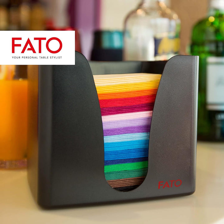 - Șervețele de hârtie de unică folosință, ideale pentru aperitive și cocktailuri, pachet de 100 șervețele, dimensiune 24X24, pliate 4 ori, 2 straturi, culoare neagră, hârtie din celuloză pură 100%, certificată Fsc