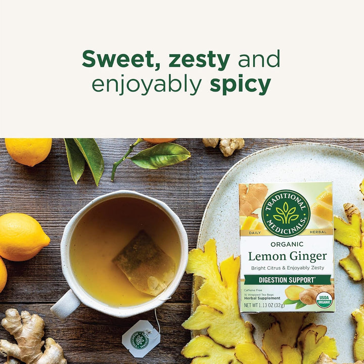 Organic Lemon Ginger Tea, 1.13 Oz, 16 Count Tea USA Naty Shop