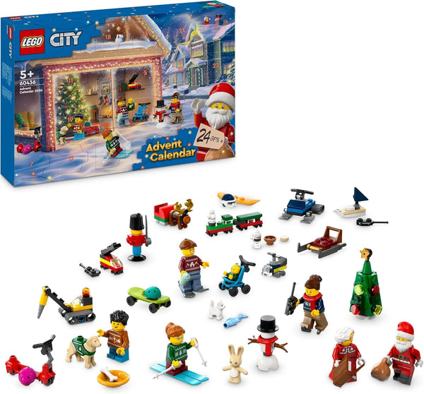 LEGO City Advent Calendar 2024, cadou de Advent pentru copii de la 5 ani, 24 de surprize, minifigurine în salopete de Crăciun, Moș Crăciun și doamna Moș Crăciun, cadou de Crăciun 60436