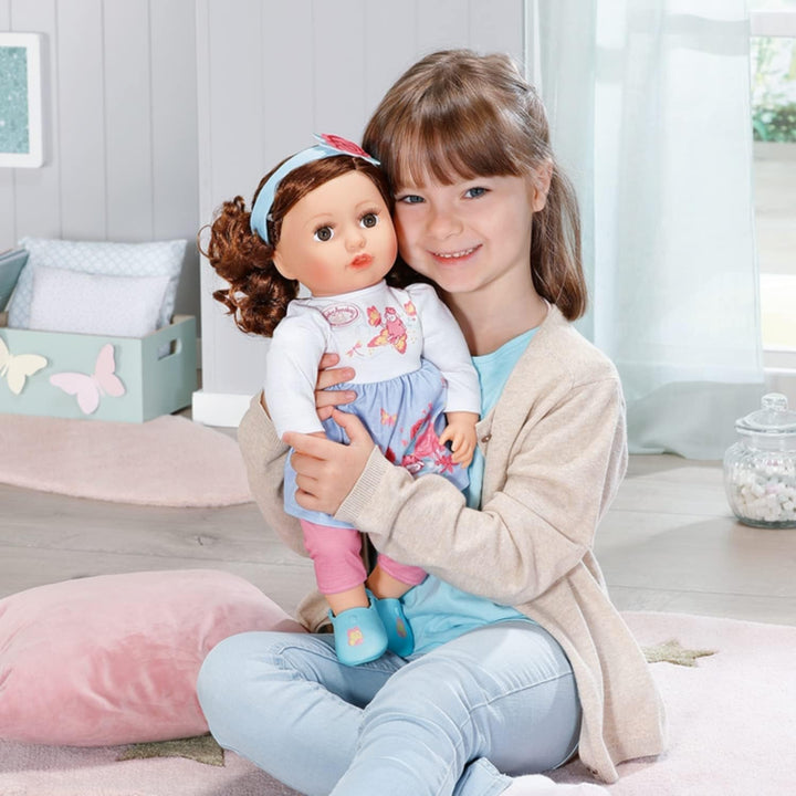 Baby Annabell Sophia Brunette 43Cm, păpușă moale cu păr lung castaniu, incl. haine pentru păpușă, bentiță și perie, 707234 Zapf Creation