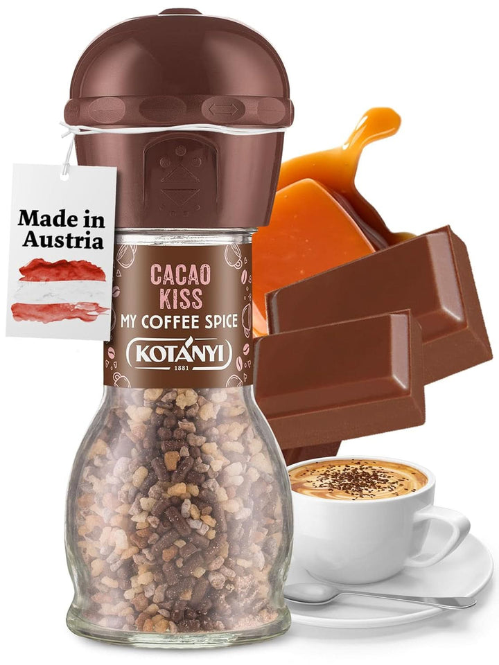 Topping pentru cafea Kotanyi Cacao Kiss | Ciocolată minunată cu bucăți fine de ciocolată, pachet de 4 (4 X 63 grame)