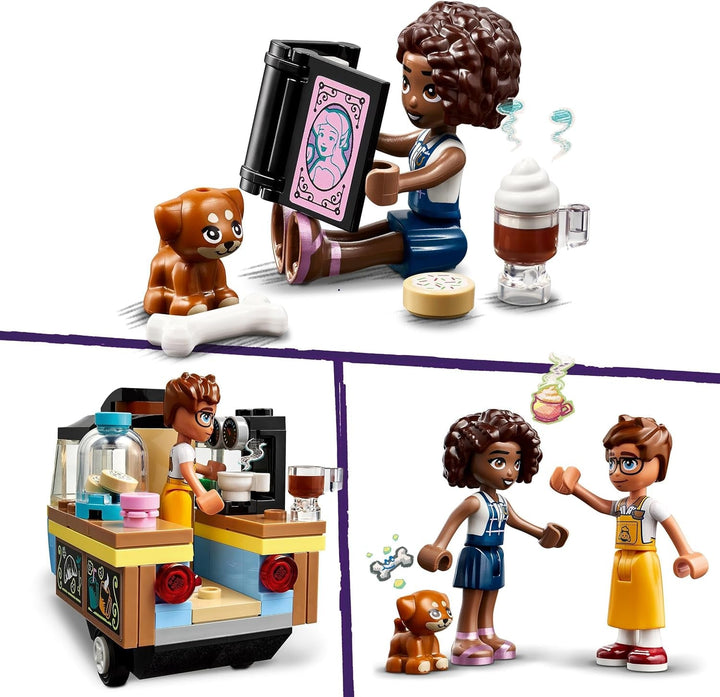 LEGO Friends Rolling Café, jucărie mică de copt pentru copii, cadou pentru fete și băieți de la 6 ani, jucărie educativă cu personajele Aliya, Jules și câinele Aira 42606