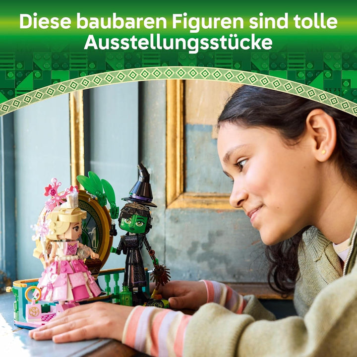 Păpuși LEGO Wicked Elphaba și Glinda - jucărie cu figurine de colecție ale vrăjitoarelor din Oz - cadou creativ pentru fete peste 10 ani și fani ai filmului - 75682