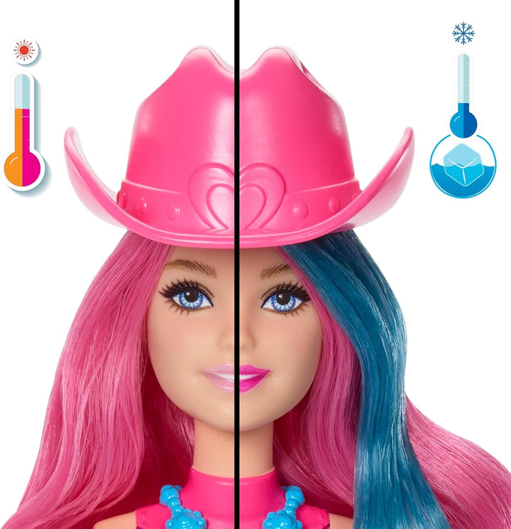 Barbie Color Reveal Fashion Doll și accesorii cu 6 surprize, seria Disco Star cu strălucire metalică și top cu schimbare de culoare (stilurile pot varia), JCP01