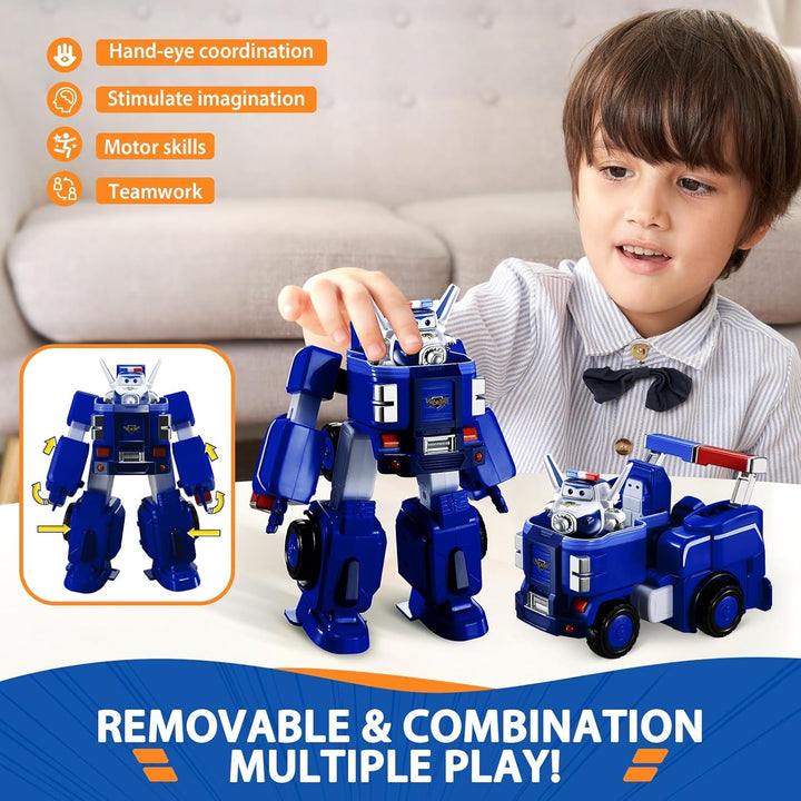 SUPER WINGS - VEHICUL ROBOT CONVERTIBIL "PAUL'S CRUISER" 18 Cm + 1 FIGURĂ 5 Cm - Mașină și avion de jucărie Transform-A-Bots din serialul animat - Jucării pentru copii peste 3 ani