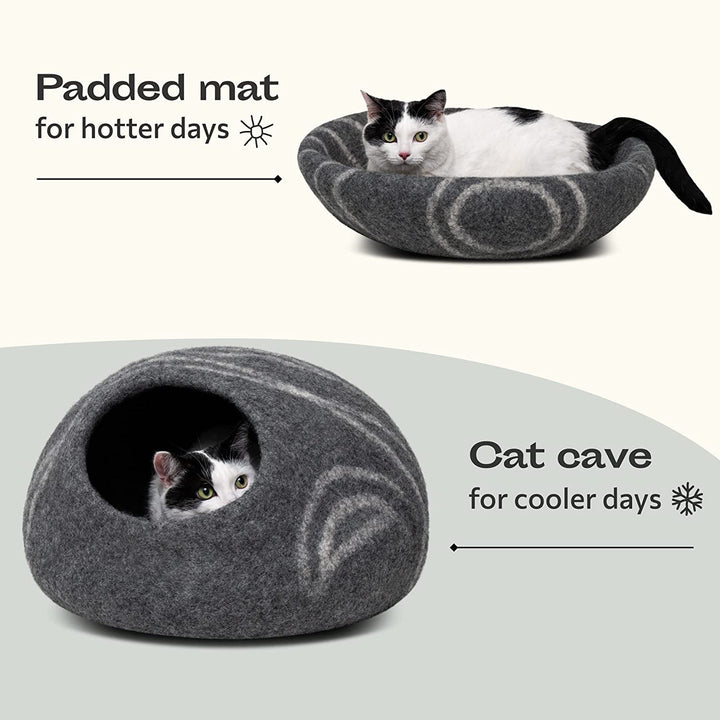 MEOWFIA Pat pentru Pisici Peșteră – Paturi ecologice din lână 100% Merino pentru pisici și pisoi