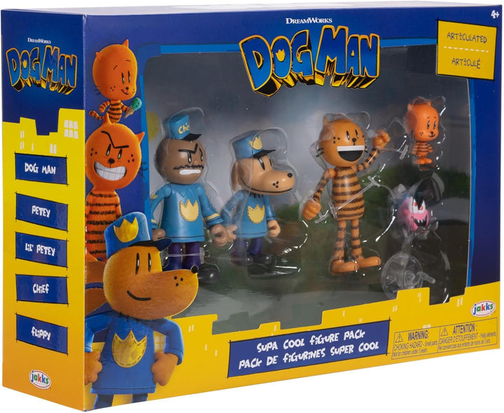 Dog Man Movie Action Figure Multipack Set de la Jakks Pacific, include figuri mobile de 6 cm - jucării inspirate din film, Lil Petey, Petey, Chief și Flippy!