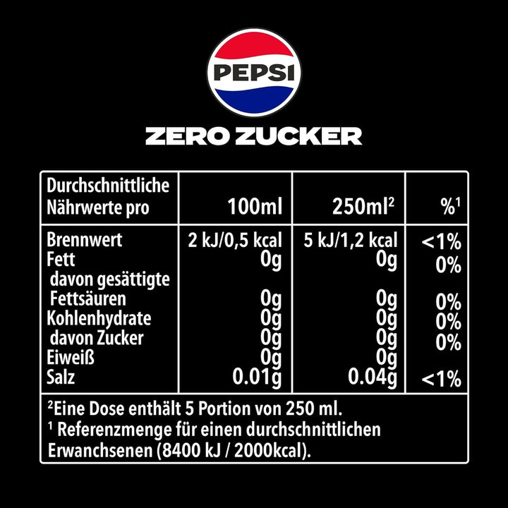 Pepsi Zero Sugar, Băutura răcoritoare fără zahăr, cola cofeinizată, set 6 x 1,25 litri