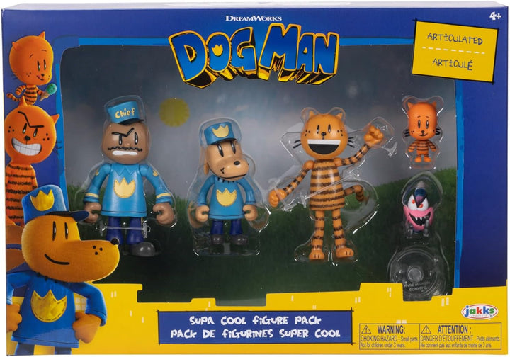 Dog Man Movie Action Figure Multipack Set de la Jakks Pacific, include figuri mobile de 6 cm - jucării inspirate din film, Lil Petey, Petey, Chief și Flippy!