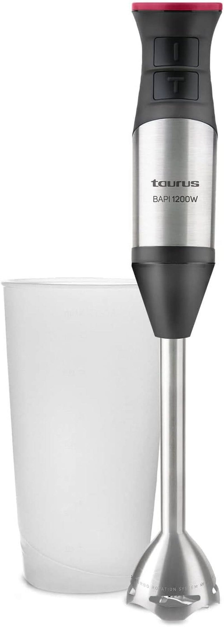 Taurus Stabmixer 1000W | 20 Geschwindigkeitsstufen | Turbo-Funktion | 4 Edelstahlklingen | Ergonomisches Soft-Touch-Design | Spritzschutz | Zubehör | Edelstahl | Elektrisch |Kunststoff, Silber/Schwarz