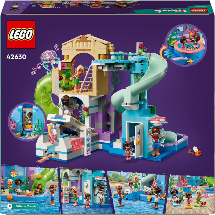 Parcul acvatic LEGO Friends Heartlake City, set de joacă în aer liber pentru fete și băieți cu vârsta peste 8 ani, experiență de joacă creativă cu 3 figurine, micro figurină, 3 tobogane și hidromasaj 42630