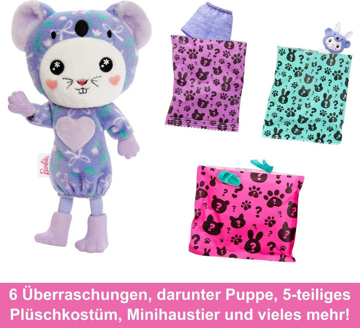 BARBIE Cutie Reveal Doll - păpușă Chelsea cu 6 surprize și distracție cu schimbarea culorilor, iepuraș în costum de pluș Koala, jachetă din fleece cu model la modă, pentru copii de la 3 ani, HRK31