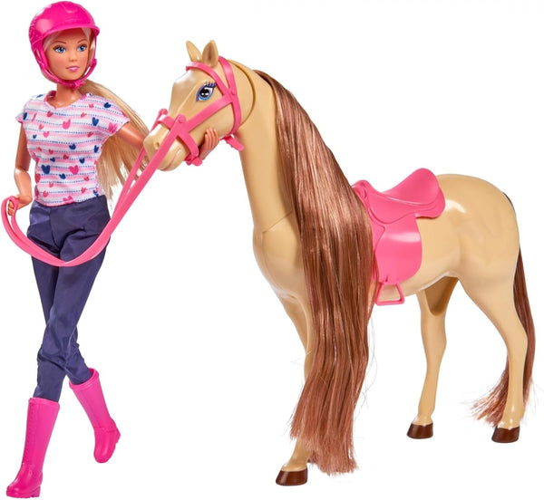 Simba 105730939 - Steffi Love Riding Tour, În costum de călărie, Cu 2 cai, Păpușă complet articulată, Păpușă dress-up, 29cm, Pentru copii de la 3 ani în sus