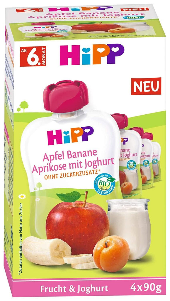 Hipp Bio Frucht Und Joghurt Apfel Banane Aprikose Mit Joghurt 4X 90G, 4Er Pack (4 X 4 X 90G)