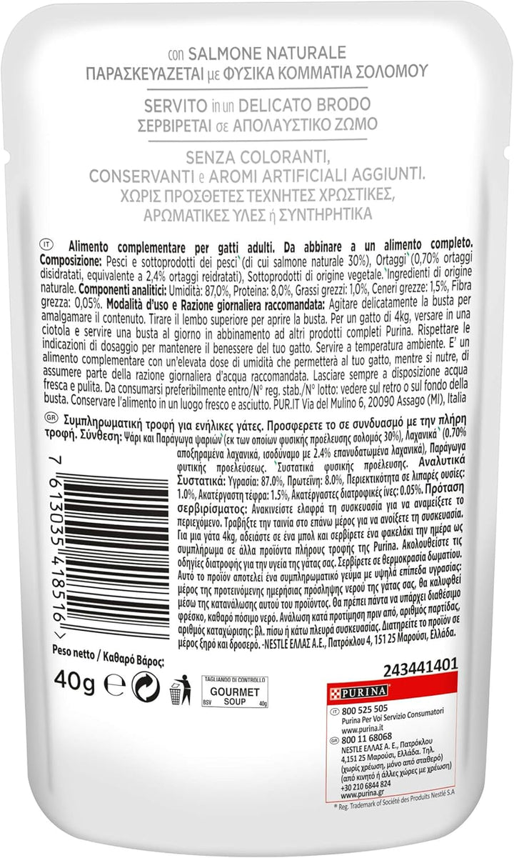 Crystal Delicate Soup Stock For The Cat, cu somon natural, garnisită cu legume, 40 G, 32 bucăți