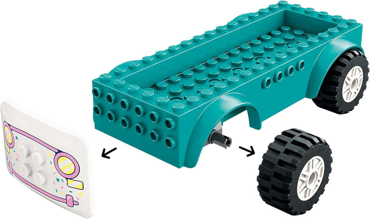 Camion de înghețată LEGO Friends Heartlake City, set de joacă pentru jocuri de rol, set de construcție cu 2 figurine și un iepuraș, jucărie pentru fete de la 4 ani, jucărie de construcție cu minifigurine ale personajelor 42644