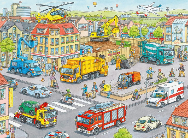 Ravensburger puzzle pentru copii - 10558 Vehicule în oraș - Puzzle pentru copii cu vârsta de peste 6 ani, cu 100 de piese în format XXL