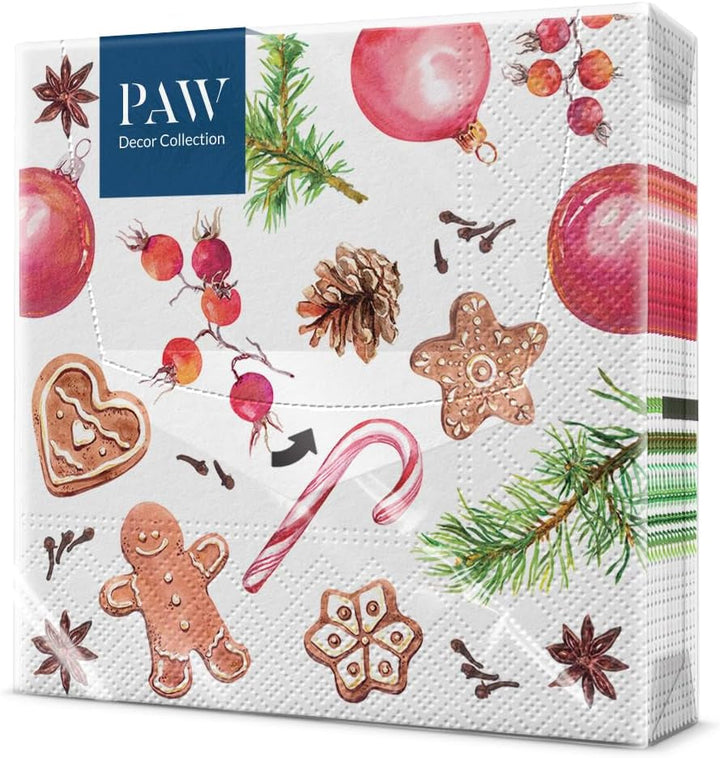 PAW - Șervețele 3 straturi (33 X 33 Cm) I 20 bucăți I Șervețele de hârtie colorate perfecte pentru masa de Crăciun I Șervețele - Crăciun, iarnă, stele, zăpadă, oameni de zăpadă I Familia Snowy