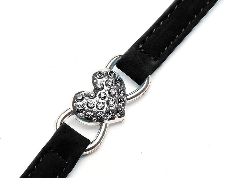Zgardă reglabilă pentru pisică cu clopoțel și pandantiv în formă de inimă cu pietre de cristal, material moale de catifea, zgardă sigură, 20,3-28 cm