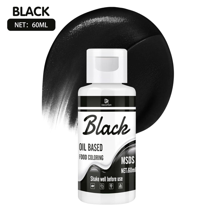Fettlösliche Lebensmittelfarbe Für Schokolade - 60Ml Ölbasis Lebensmittelfarben Für Fondant, Torten Dekoration, Backen - Flüssige Food Coloring Für Kakaobutter, Buttercream, Kuchen (Schwarz)