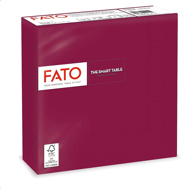 Fato - Șervețele de hârtie de unică folosință, Ideale pentru prânzuri informale și bufete, Pachet de 40 de șervețele, Dimensiune 38X38, Pliate 4 ori, 2 straturi, Culoare Bordeaux, 100% hârtie din celuloză pură, FSC
